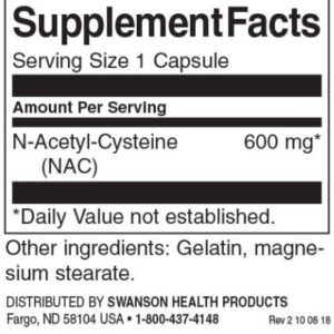 Swanson N-Acetyl Cysteine ( NAC )100 Kapseln – Bild 2