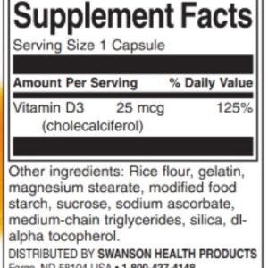 Swanson Vitamin D3 - 1000 IU - 30 Kapseln – Bild 2