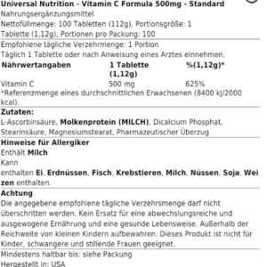 Universal Vitamin C 500mg 100 Tabs – Bild 2