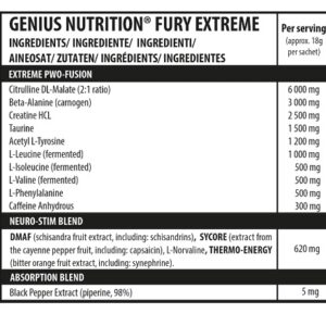 Genius Nutrition Fury Extreme 10x18g Probe - Raspberry Bomb – Bild 2