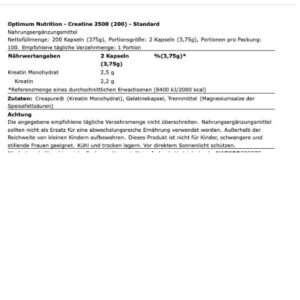 Optimum Nutrition Creatine Creapure - 200 Caps – Bild 2